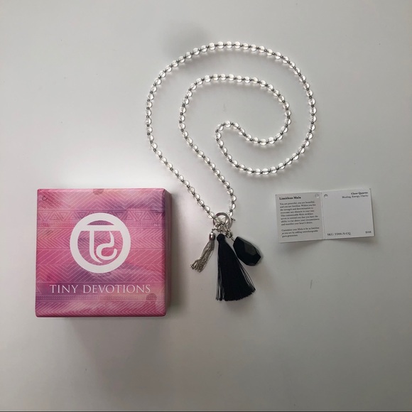 Clear Quartz Limitless Mala by Tiny Devotion Obsidian Silk Silver Tassles - Picture 8 of 8